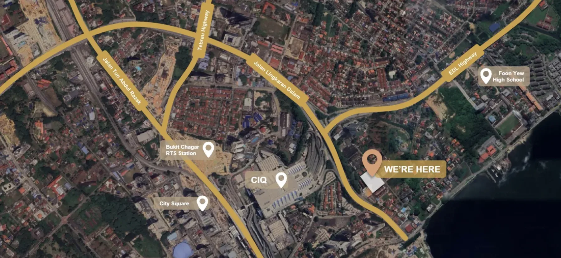 Paragon Iconic JB location map near Bukit Chagar RTS, CIQ, City Square and Foon Yew High School