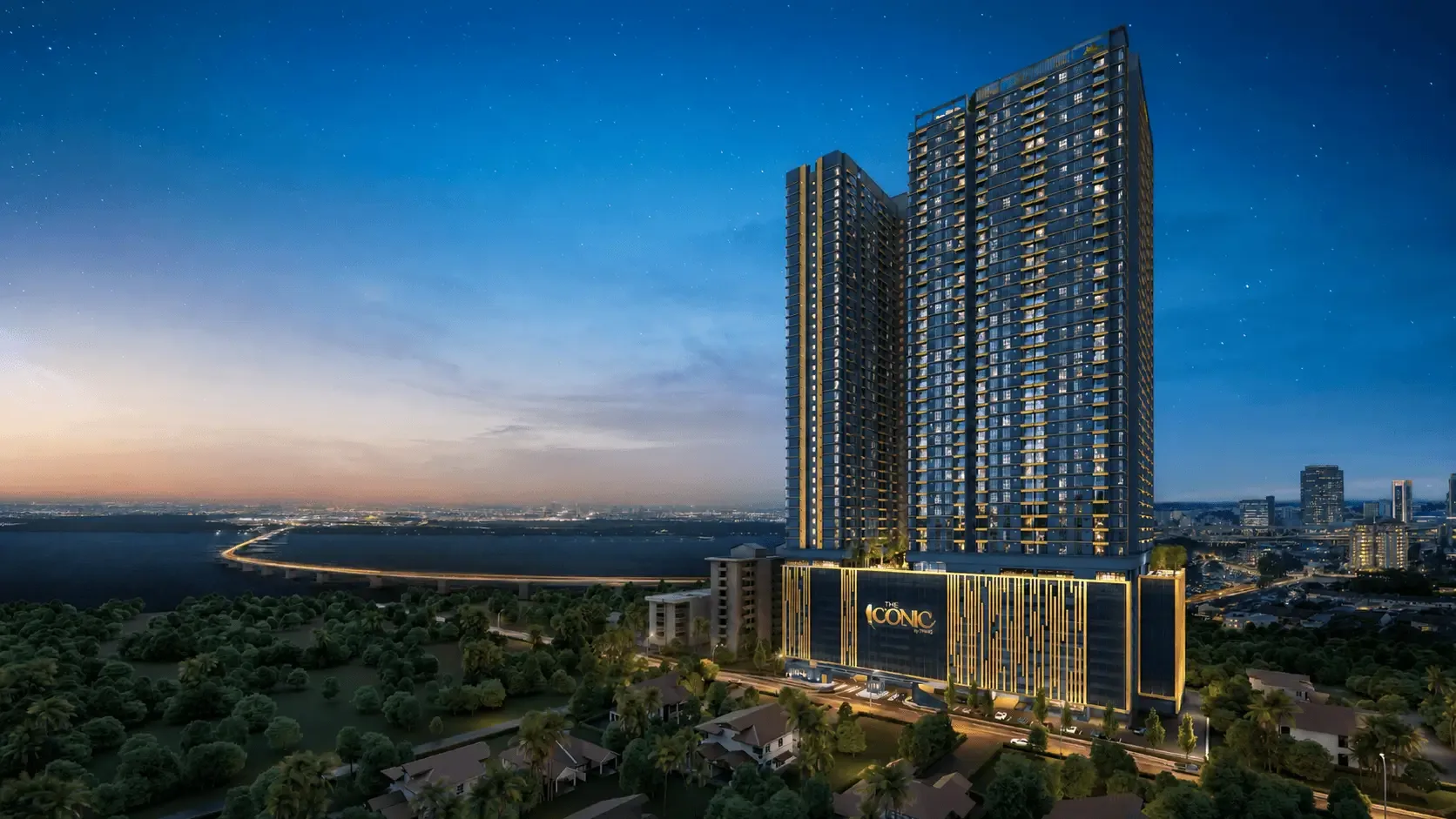 Paragon Iconic JB condo near CIQ Johor Bahru lit up at night