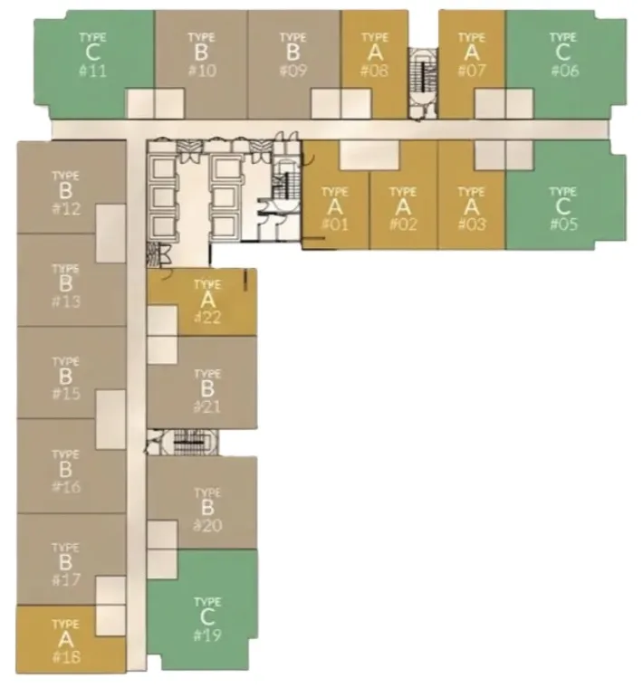 Paragon Iconic JB Tower A floor plate with Type A, B and C unit positions