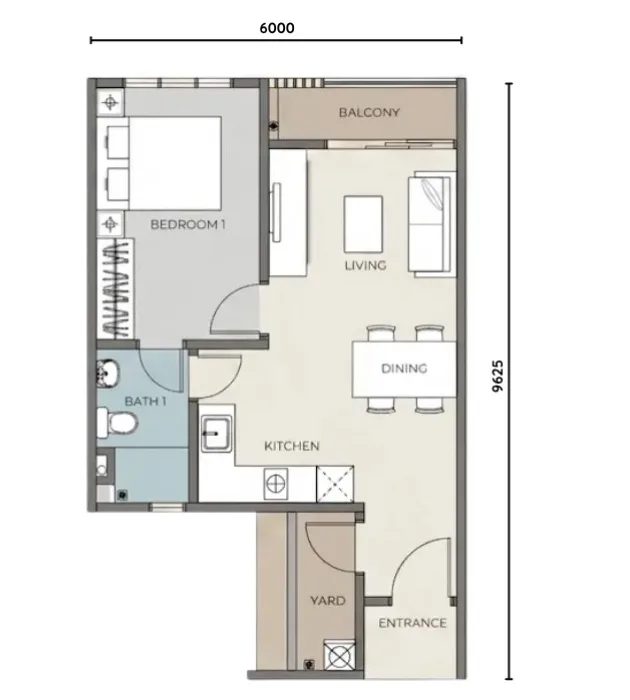 Paragon Iconic JB Type A floor plan – 526 sqft 1 bedroom