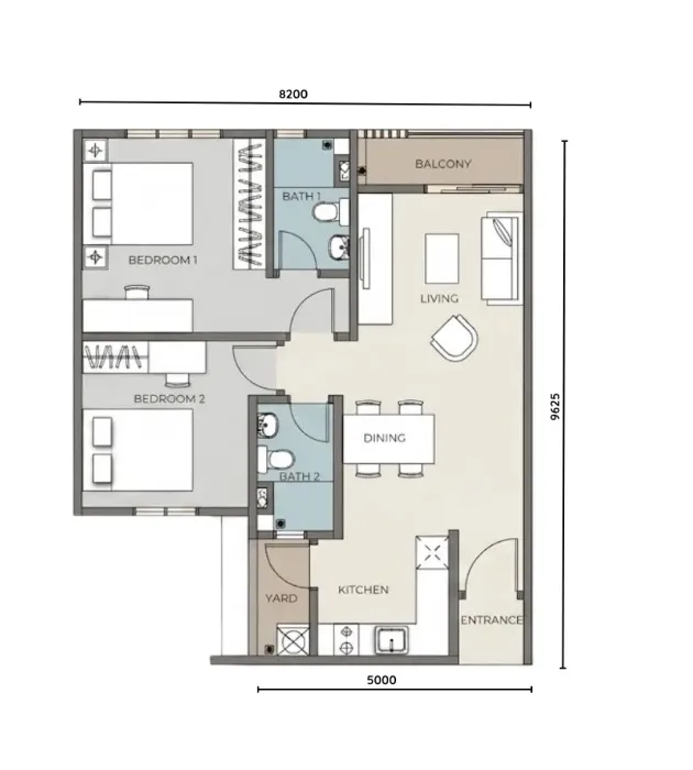 Paragon Iconic JB Type B floor plan – 756 sqft 2 bedroom